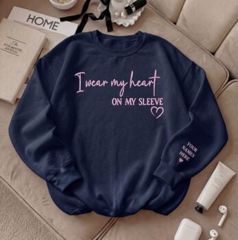Personalised I Wear My Heart On My Sleeve Unisex Sweatshirt With Names On Sleeve, 6 of 12