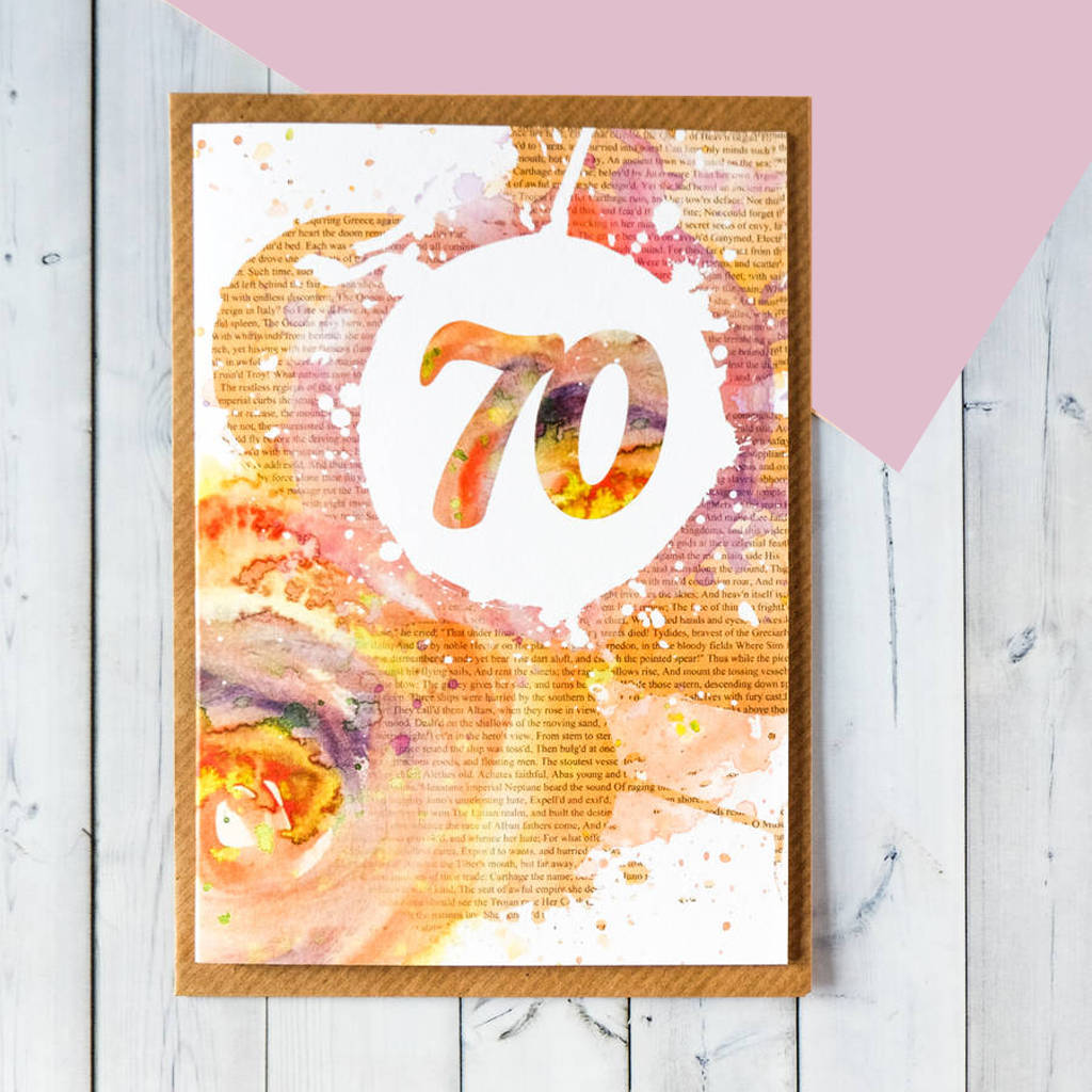 70th Birthday Watercolour Card By Bookishly | notonthehighstreet.com