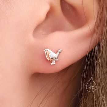 Robin Bird Stud Earrings With Partial Rose Gold Coating, 3 of 10