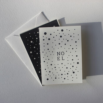 Monochrome Pack Of Six Hand Printed Christmas Cards, 5 of 6