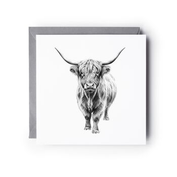 Hand Drawn “Major” Highland Coo Greeting Card Illustration, 3 of 6