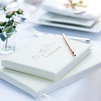 Ivory Leather Mr And Mrs Wedding Guest Book, 3 of 11