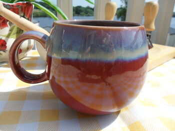Set Of Four Reactive Glaze Sphere Mugs In Maroon And Grey Mist Haze, 9 of 9