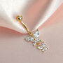 9ct Gold And Double Hanging Clear Cz Butterfly Belly Bar, thumbnail 1 of 4