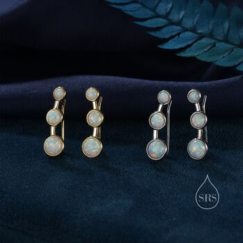 Sterling Silver White Opal Trio Crawler Earrings, 3 of 8