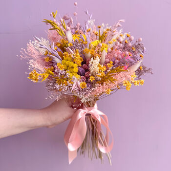 Pastel Dried Flower Bouquet Pink, Yellow And Purple, 2 of 7