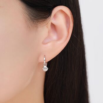 Mismatched Sea Shell Huggie Hoops Earrings In Sterling Silver, 8 of 12