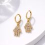 Hamsa Hand Jewelled Charm Huggie Earrings, thumbnail 2 of 2
