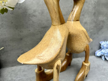 Cute Duck Couple Ornament Lovers 25cm – Bamboo Wood Heart Figurine, 2 of 12