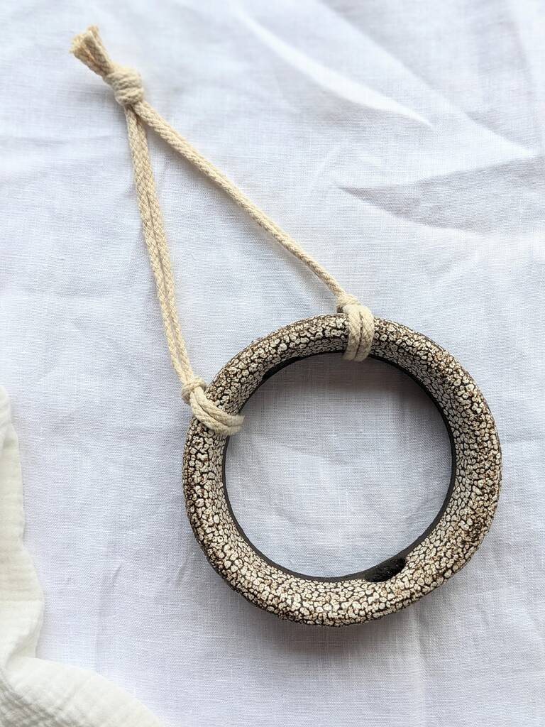 Handmade Black Clay Hanging Doughnut Vase By Rebecca Ridley Ceramics