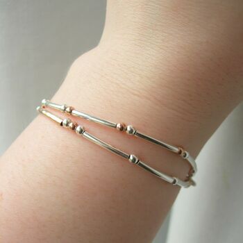 Double Stranded Silver And Rolled Rose Gold Bracelet, 3 of 6
