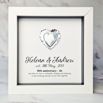 Personalised 10th Anniversary Gift Framed Tin Heart, 5 of 12