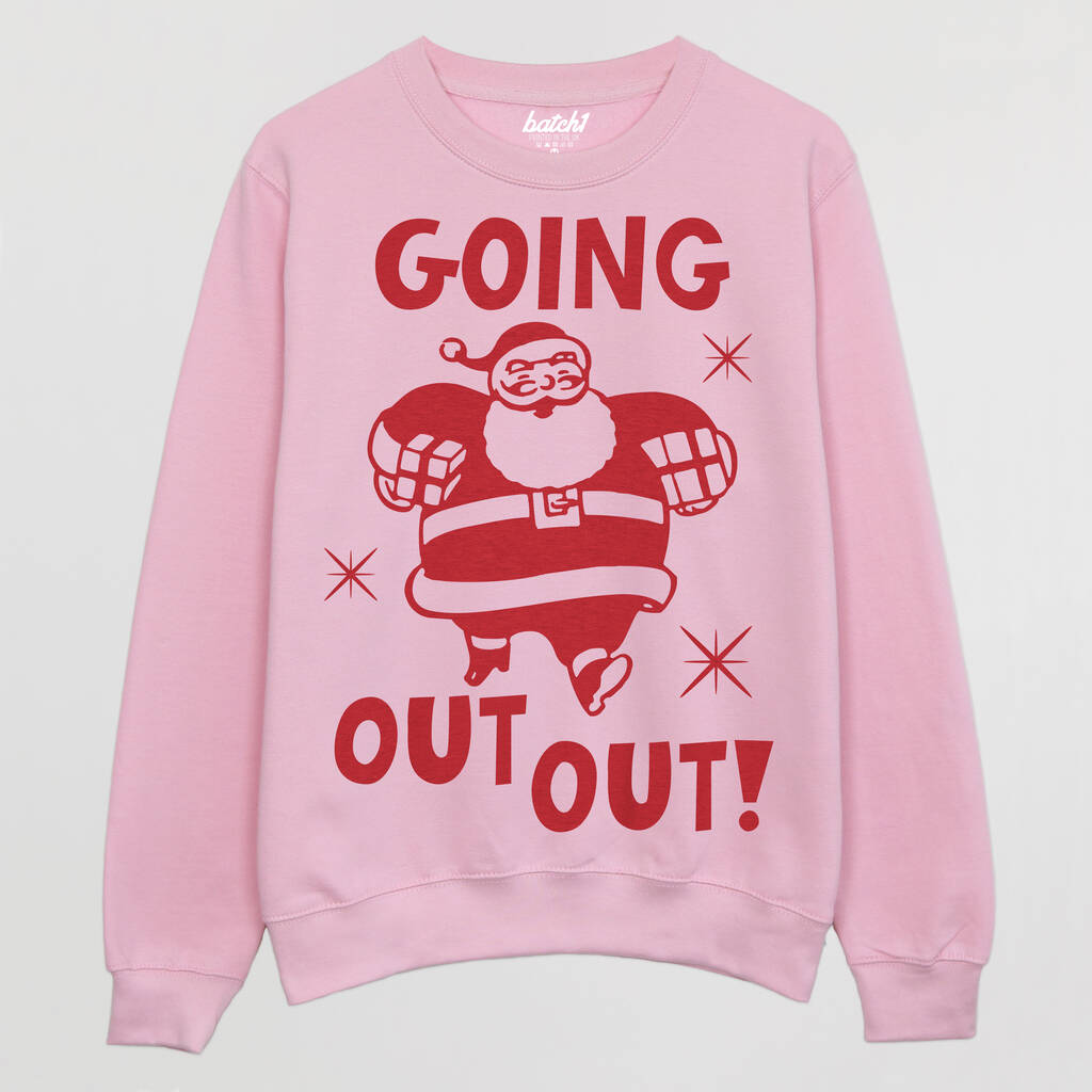 Going Out Out Santa Women's Christmas Jumper, 1 of 3