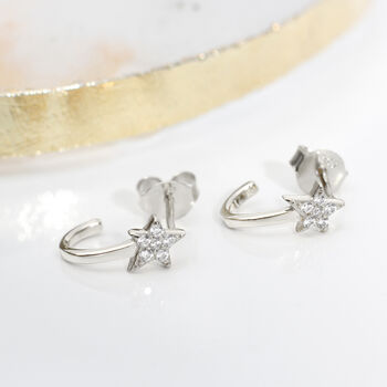 Gold Plated Or Silver Crystal Star Huggie Hoop Earrings, 4 of 10