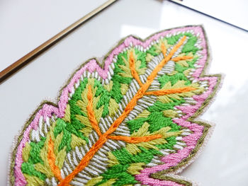 Gold Framed Leaf Embroidery Art, 4 of 7