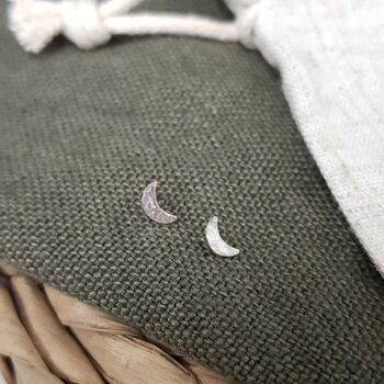 Tiny Silver Crescent Moon Studs, 4 of 4