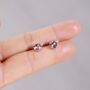 Round Dainty Pink Tourmaline Cz Stone October Silver Stud Earrings, thumbnail 1 of 9