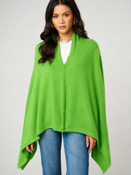Neon Green 100% Cashmere Multi Ways Button Poncho Shawl Gift Boxed, 2 of 8