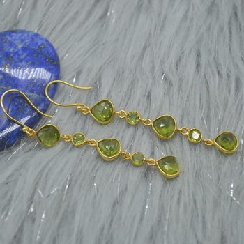 Long Green Peridot Earrings: Gold Plated Silver, 5 of 5