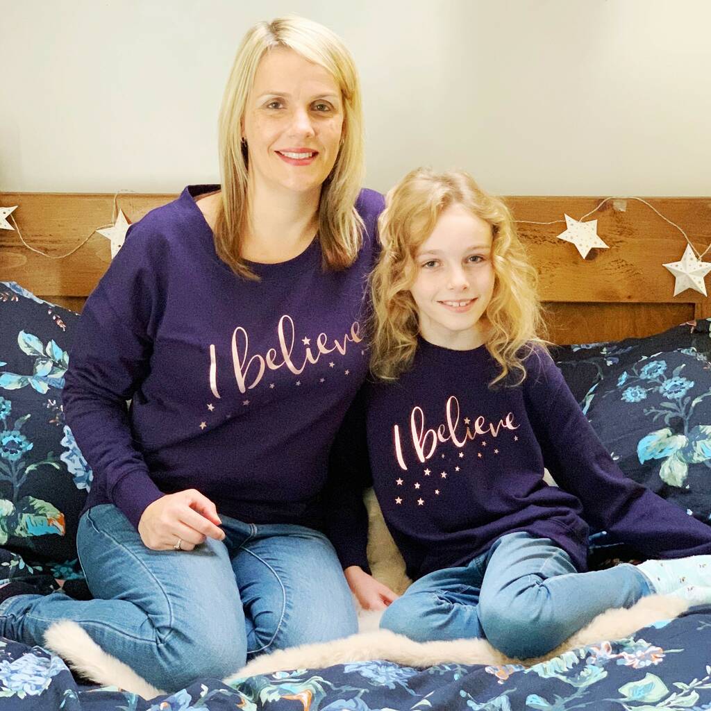 I Believe With Stars Mum And Child Christmas Jumper Set, 1 of 2
