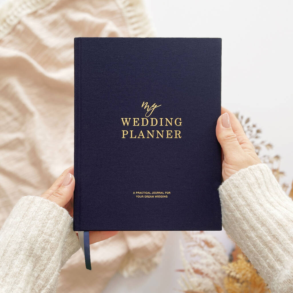 Navy Cotton Cloth Wedding Planner Book, 1 of 12