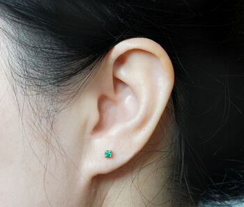 Natural Emerald Stud Earrings In 18ct White Gold, 3 of 4