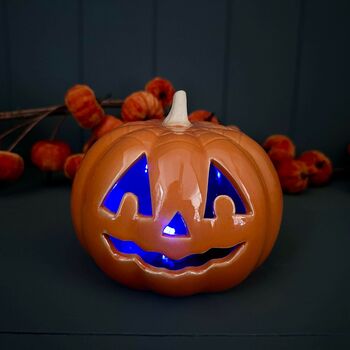 Porcelain Light Up Pumpkin Halloween Decoration, 2 of 3