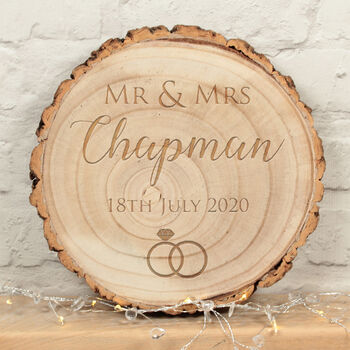 Personalised Wedding Rings Wood Slice Sign, 2 of 2