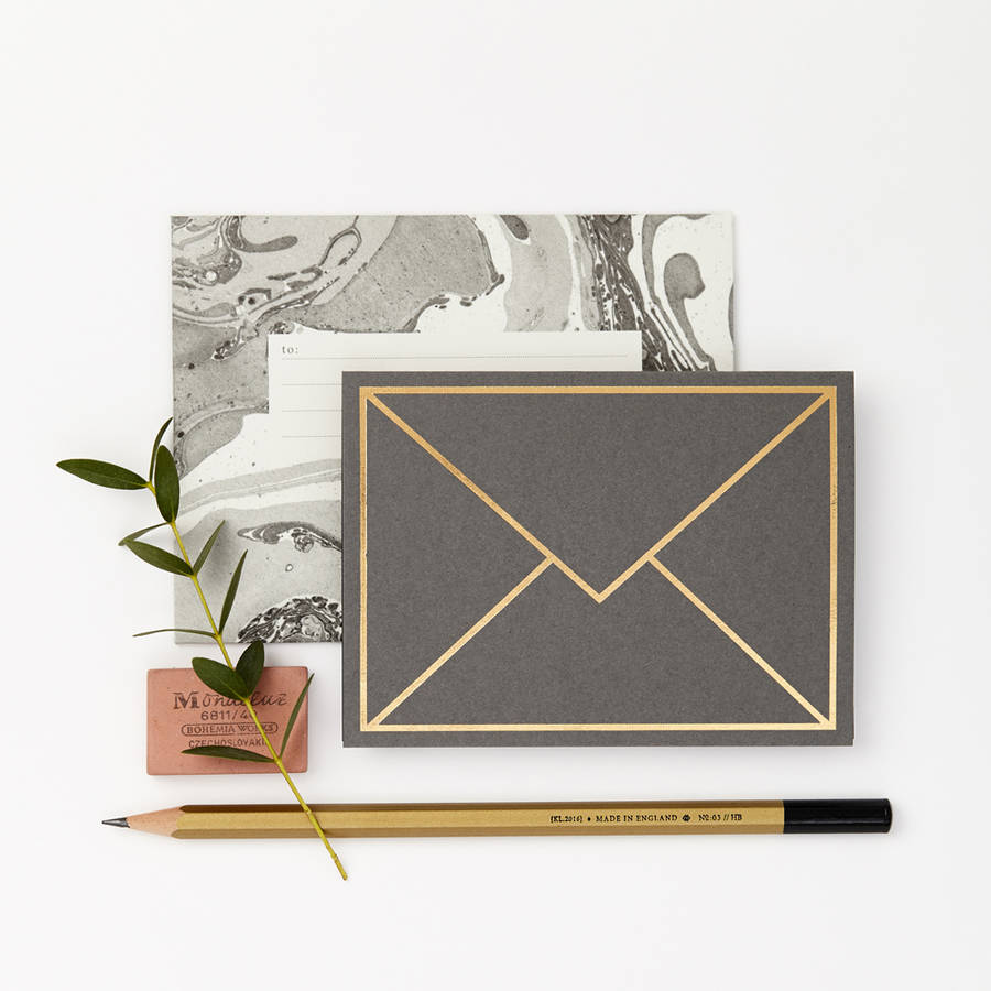 petit gold foiled envelope card by katie leamon