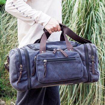 Canvas Holdall Duffel With Side Pockets, 3 of 12
