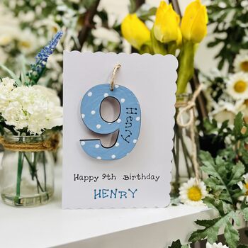 Personalised 9th Birthday Card Wooden Number Gift, 6 of 6