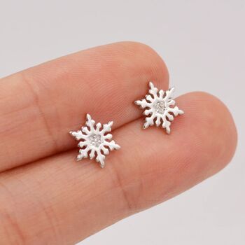 Snowflake Stud Earrings In Sterling Silver, 2 of 12