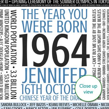 Personalised 60th Birthday Print Gift Year Facts 1964, 3 of 12