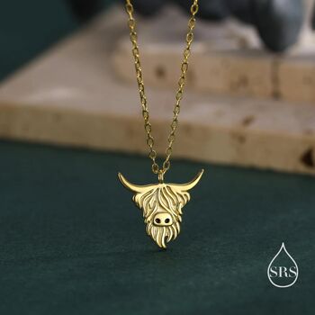 Sterling Silver Highland Cow Pendant Necklace, 4 of 12