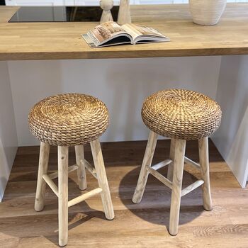 Wood Bar Stool With Wicker Seat, 2 of 12