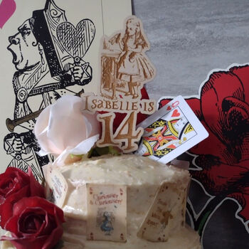 Personalised Alice In Wonderland Wooden Cake Topper, 4 of 4