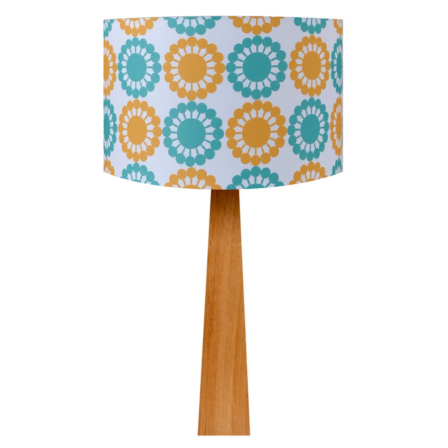 Retro Flora Yellow And Teal Oak Table Lamp By hunkydory home ...