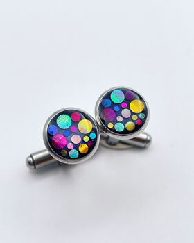 Cufflinks Disco Festive Sparkly Silver Non Tarnish Handmade 14mm, 2 of 8