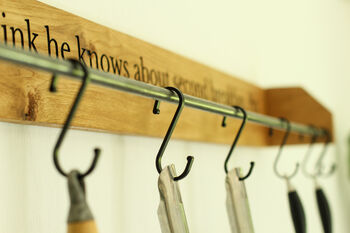 Custom Engraved Farmhouse Kitchen Pan Hanger – Handmade From Dartmoor Oak, 7 of 12