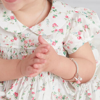 Personalised Sterling Silver Pink Fairy, Pearl Bangle Christening | Baptism | 1st Birthday | Engraved Jewellery, 3 of 7