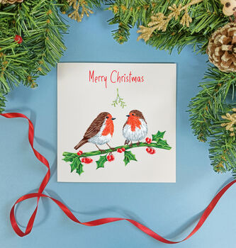 Personalised Robin Couple Christmas Card, 3 of 7