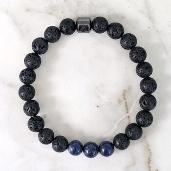 Men's Lapis Lazuli And Lava Bead September Birthstone Bracelet, 4 of 10