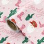 Pink Western Cowboy Santa And Cactus Gift Wrap, thumbnail 2 of 4