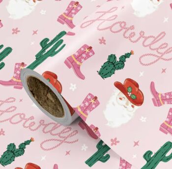 Pink Western Cowboy Santa And Cactus Gift Wrap, 2 of 4