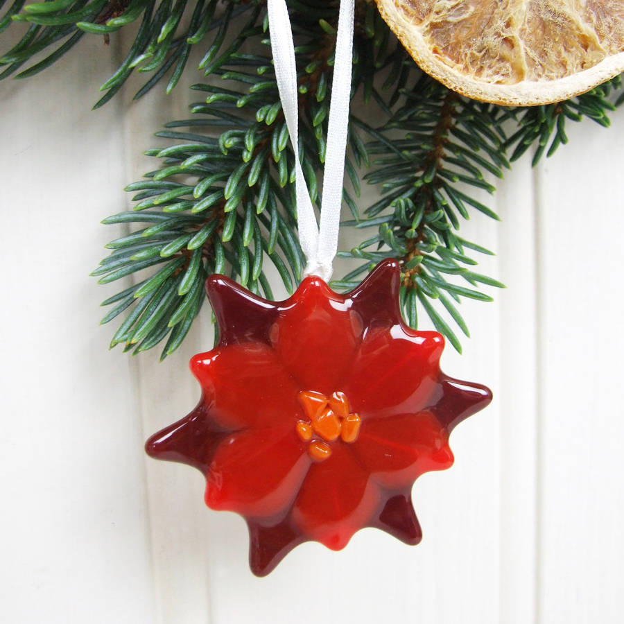 Handmade Glass Poinsettia Christmas Tree Decoration Handmade Glass Poinsettia Christmas Tree Decoration