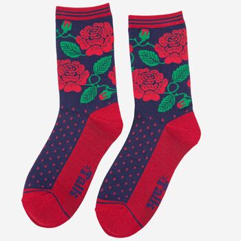 Women's Bamboo Socks Red English Rose, 2 of 5