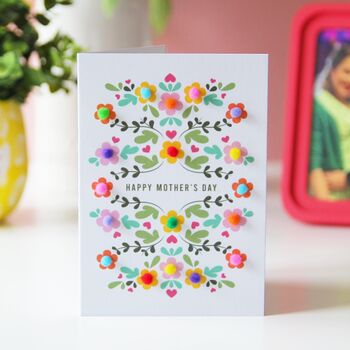 Flower Mother's Day Card With Pom Poms, 4 of 6