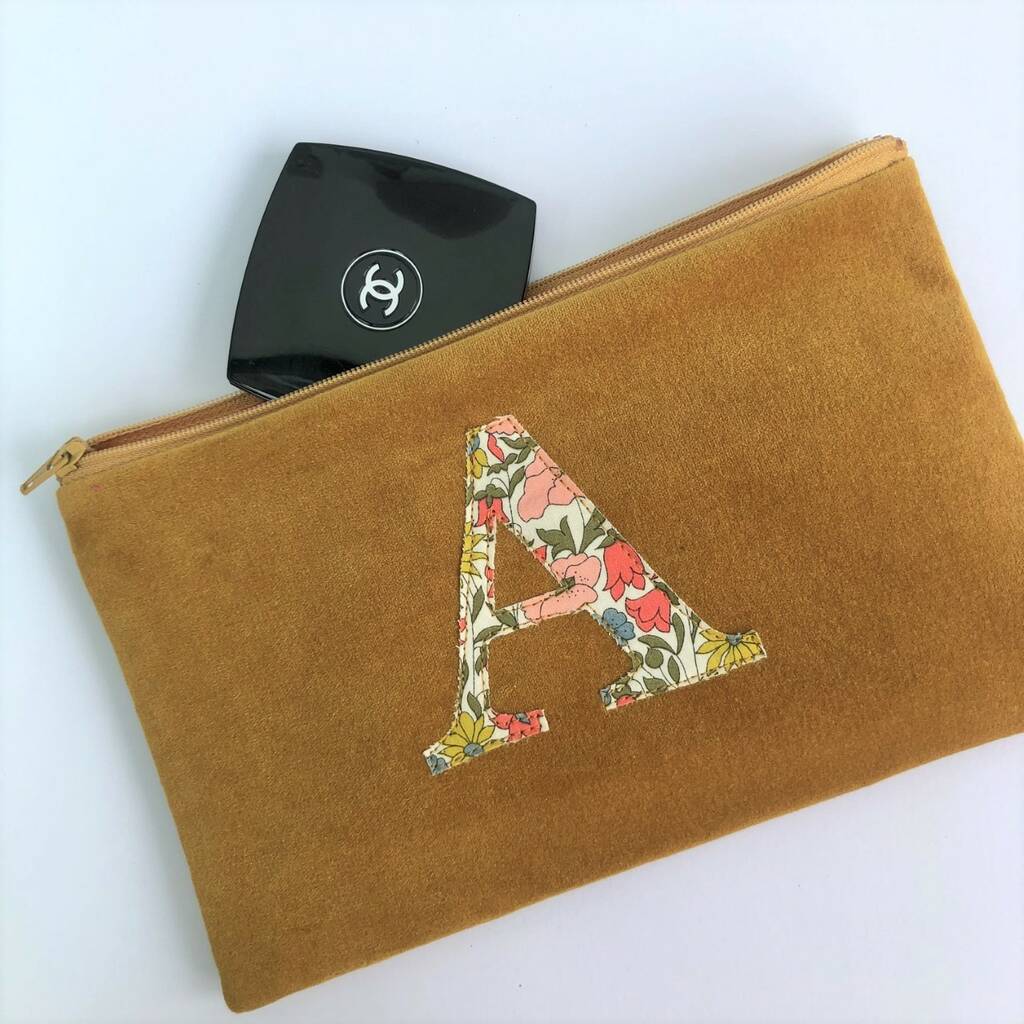 Liberty Print And Velvet Monogrammed Make Up Bag By Gemima London