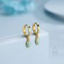 Sterling Silver Marquise Aqua Green Opal Huggie Hoops, thumbnail 5 of 10