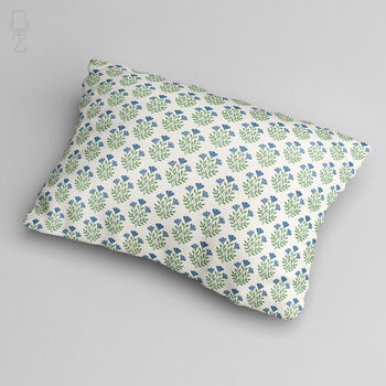 Blue Floral Block Print Lumbar Cushion Cover, 2 of 12